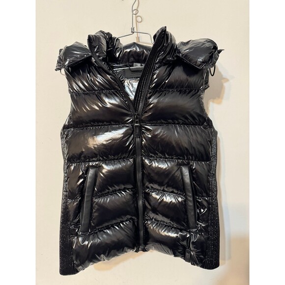 RUDSAK GLOSSY BLACK PUFFER HOODIE VEST NWOT small - Picture 1 of 11